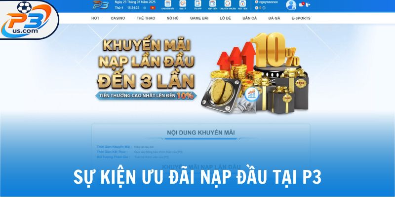 Sự kiện ưu đãi nạp đầu tại P3